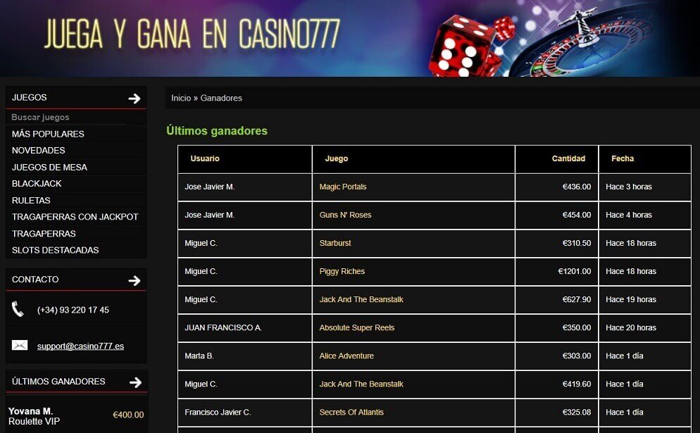 Casino777 ganadores