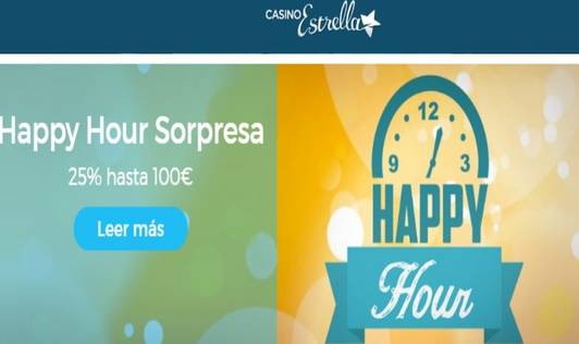 Promocion Happy Hour Casino Estrella 25% hasta por 100 euros