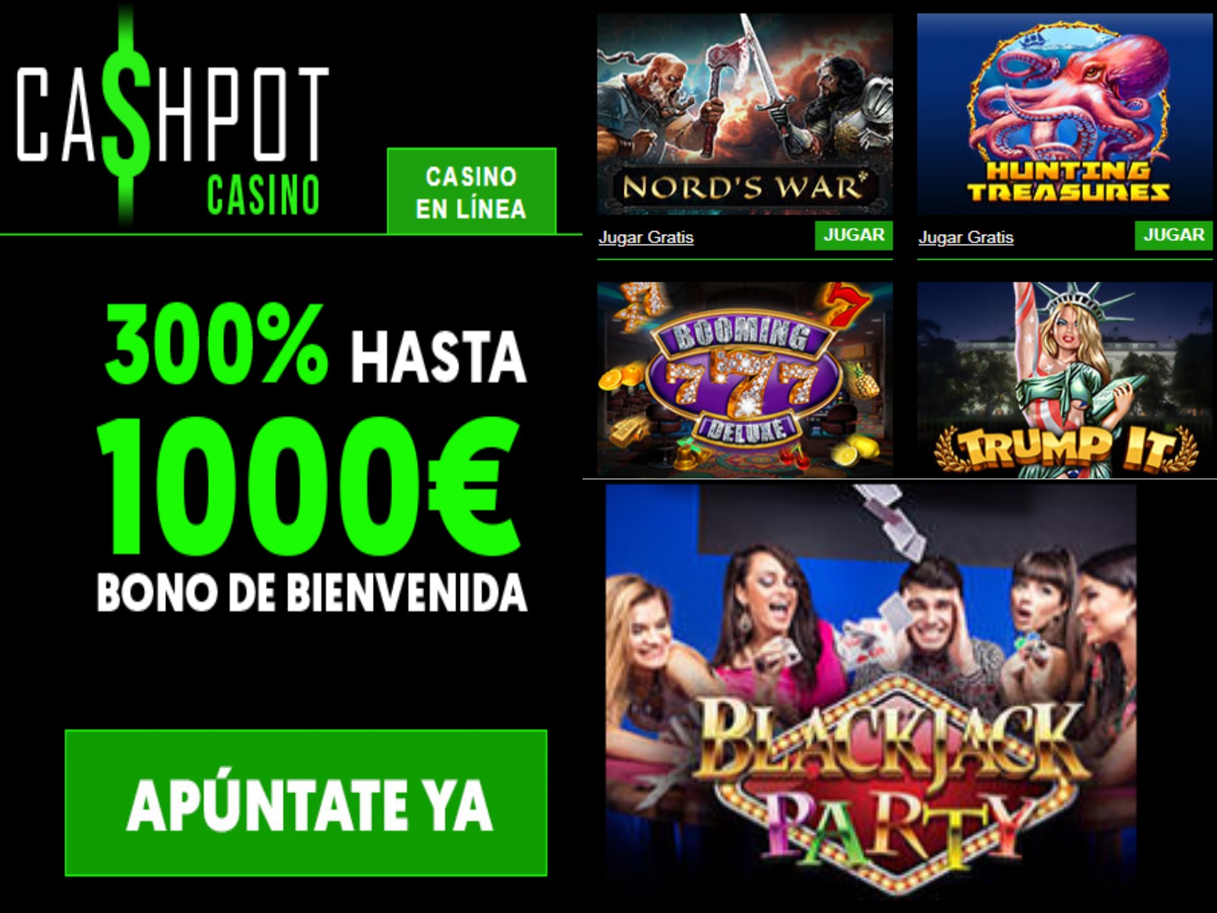 Consiga 1000 euros sobre el primer ingreso en Casino Cashpot